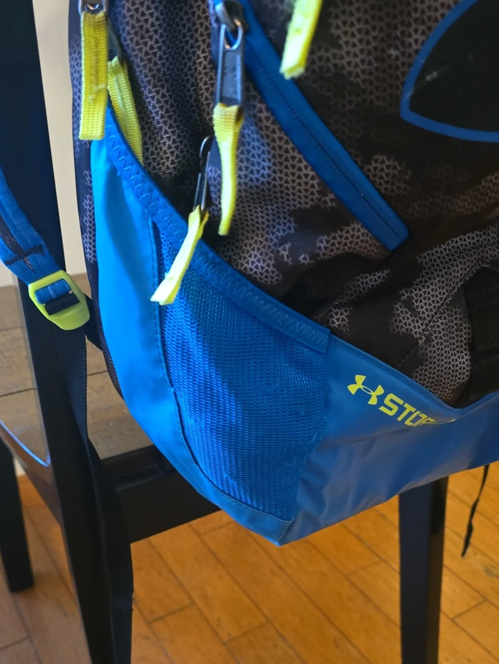 Under Armour Blue and Black Camo  Backpack with Neon Accents